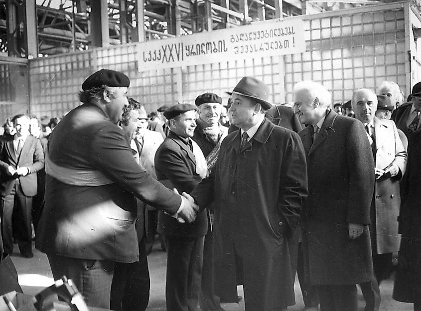Gorbachev, accompanied by First Secretary of the Georgian Communist Party Eduard Shevardnadze, during a visit to the Georgian SSR in 1983