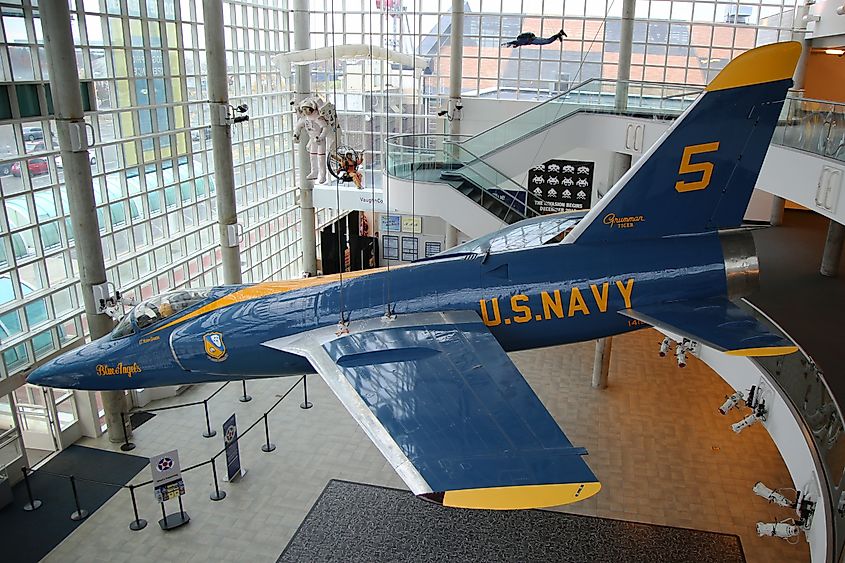 Blue Angels Grumman F-11 Tiger on display at the Cradle of Aviation Museum in Garden City.