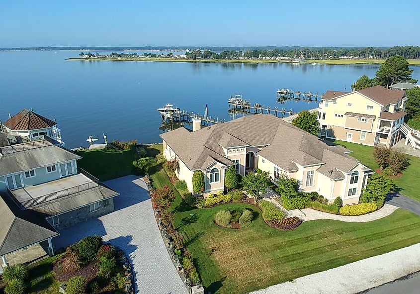 A view of the luxury waterfront homes by the Rehoboth Bay at Rehoboth Beach, Delaware