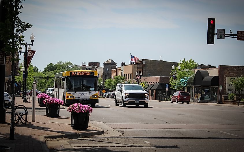 A Metro Transit bus on E Main Street in downtown Anoka.