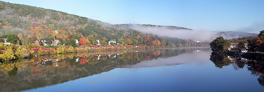 Misty Autumn Morning on the Connecticut River at Bellows Falls, Vermont