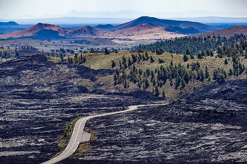 Highway running through the Craters of the Moon National Monument and Preserve.