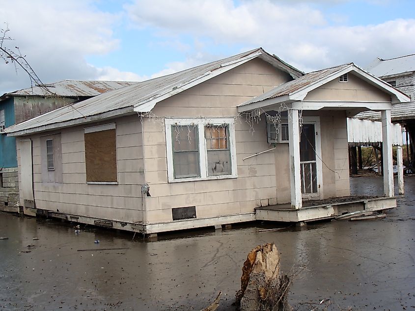 House in Isle de Jean Charles after Hurricane Gustav in 2008.