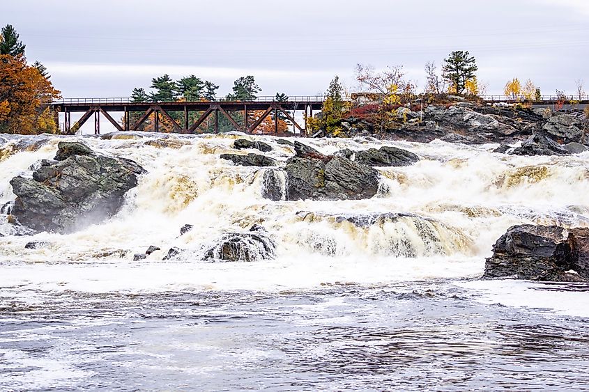 Great Falls waterfall in Auburn, Maine.