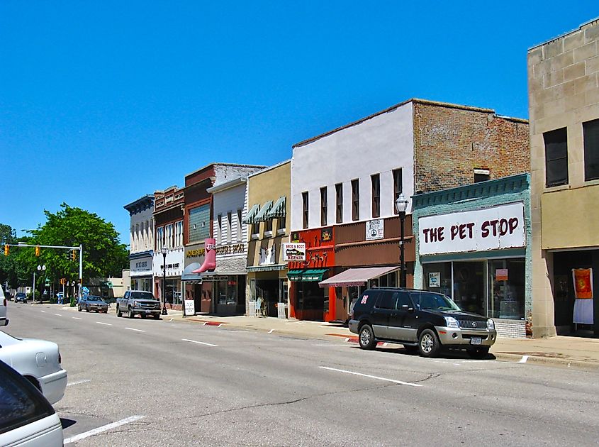 Local businesses line the main street in Fremont, Nebraska