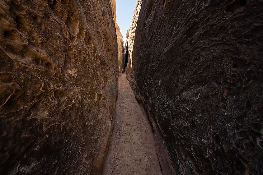 Smooth Slot Canyon Walls Of The Joint Trail in Canyonlands National Park.