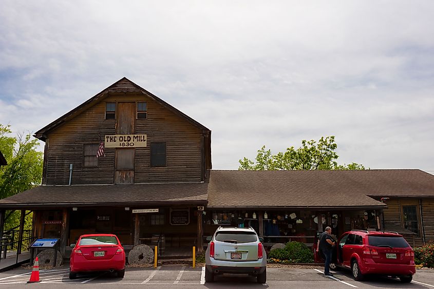 Pigeon Forge, Tennessee, USA - April 22,2020: One man is seen in the parking lot during the coronavirus at the general store and old mill.