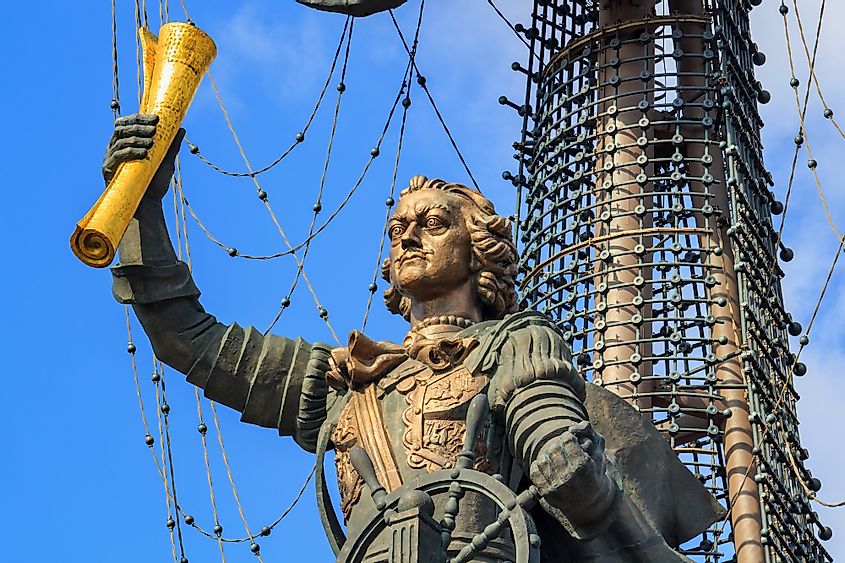Monument to russian Tsar Peter the Great in Moscow. 