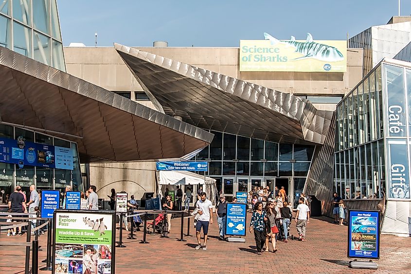 Entrance of the New England Aquarium in Boston.