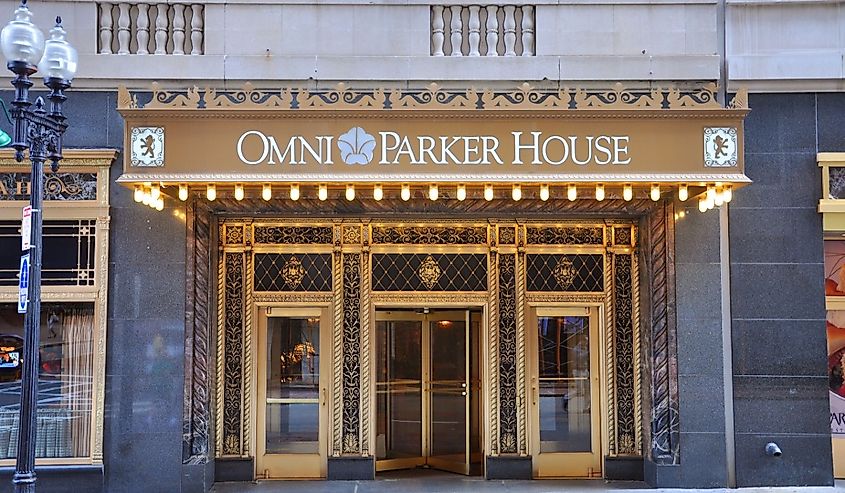 The facade of Omni Parker House in Boston, Massachusetts.