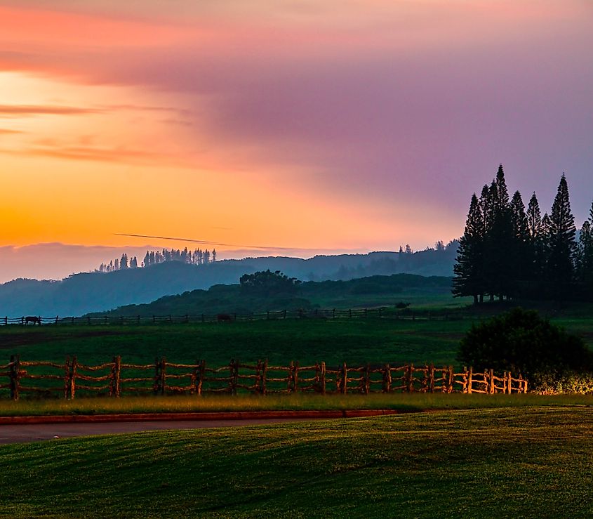 unset Over Hoopapalani Hill Near Lanai City, Hawaii