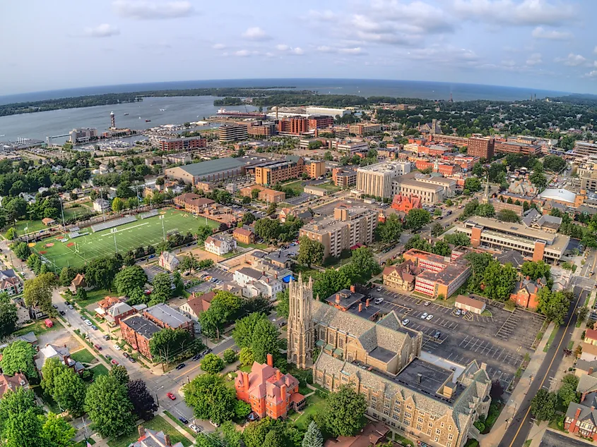 The bayfront and skyline of Erie, Pennsylvania.