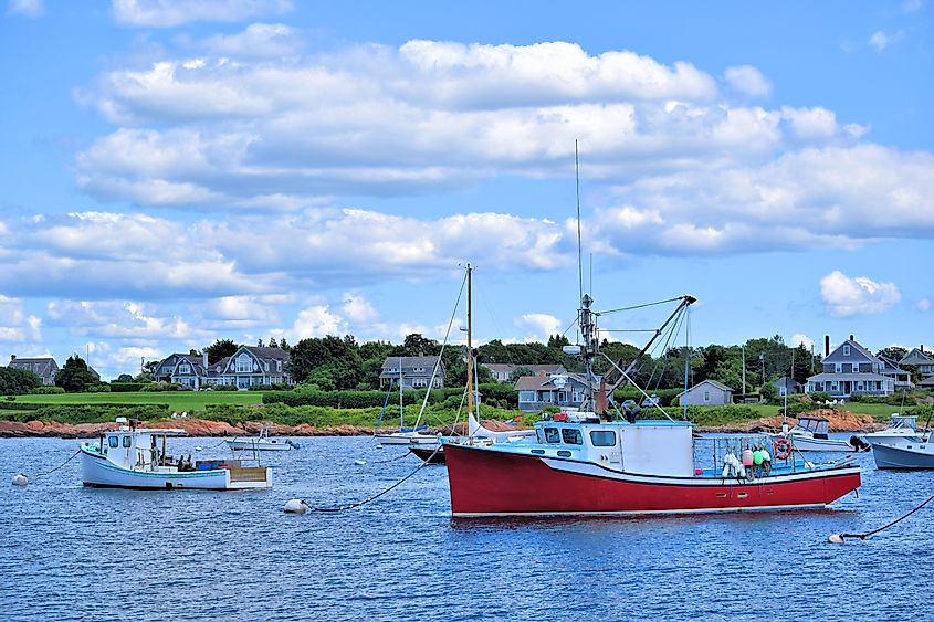 Sakonnet Lighthouse and Harbor in Little Compton, Rhode Island.