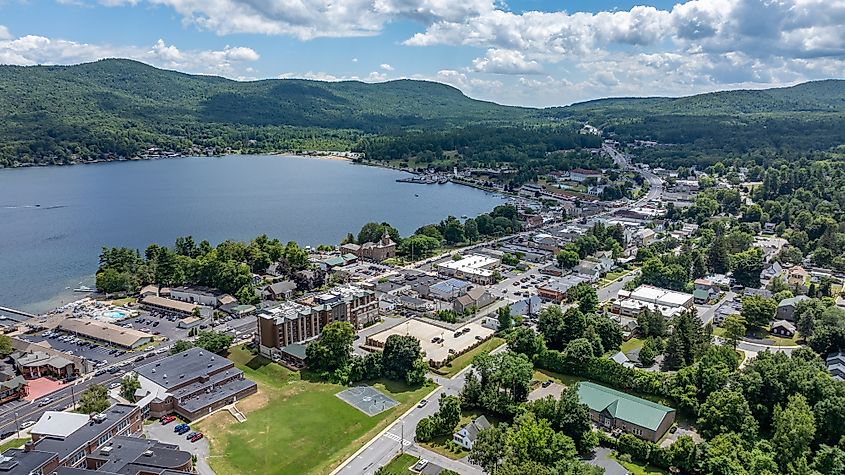 Aerial view of Lake George, New York.