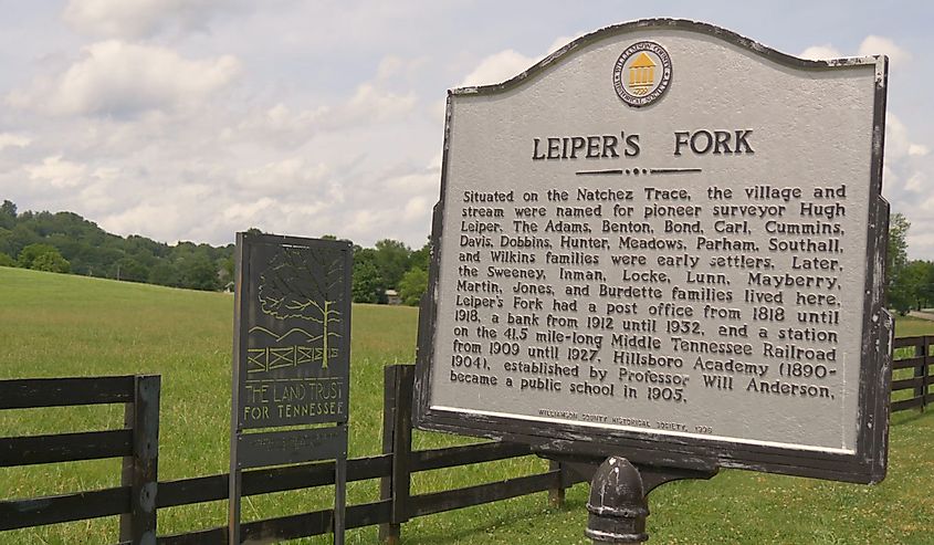 Town sign in Leipers Fork, Tennessee