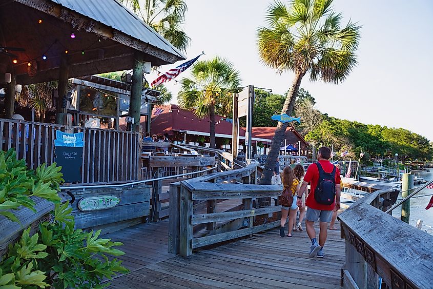 The Marsh Walk in Murrells Inlet, South Carolina. 