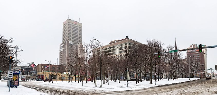Fireman's Park during winter in downtown Buffalo, New York.