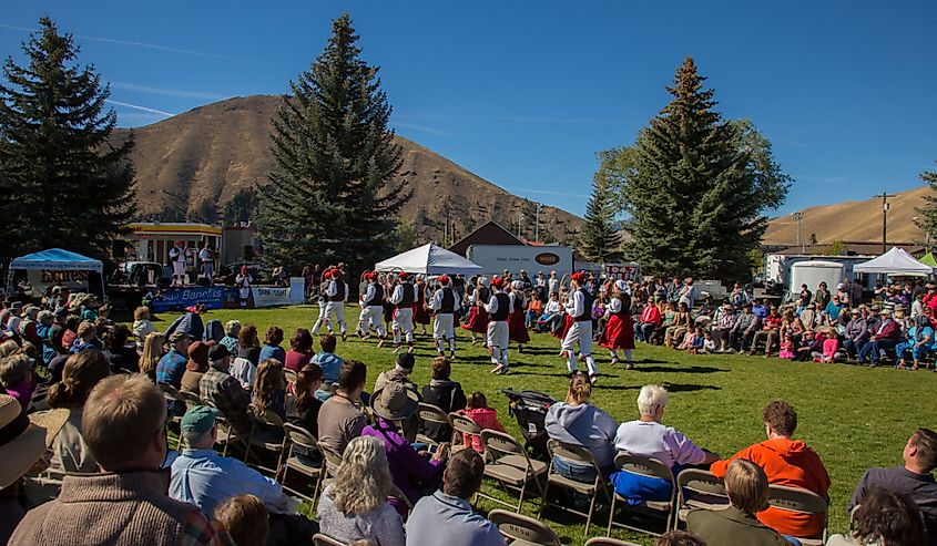 Basque dancers performing at the Trailing of the Sheep Festival in Hailey, Idaho.