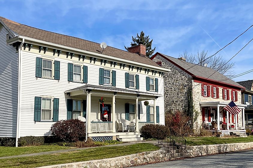 Moravian houses on High Street in Hope, New Jersey.