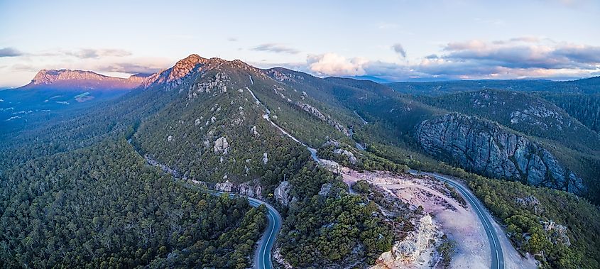 Aerial panorama of Mount Roland in Tasmania.