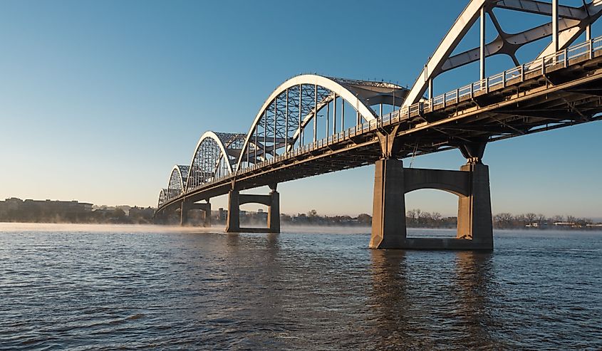 Centennial Bridge Crosses the Mississippi River from Davenport, Iowa to Moline, Illinois