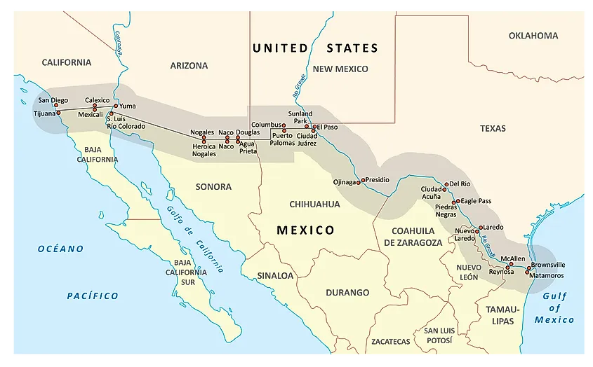 Map Of United States And Mexico Border - When Do We Spring Forward In 2024