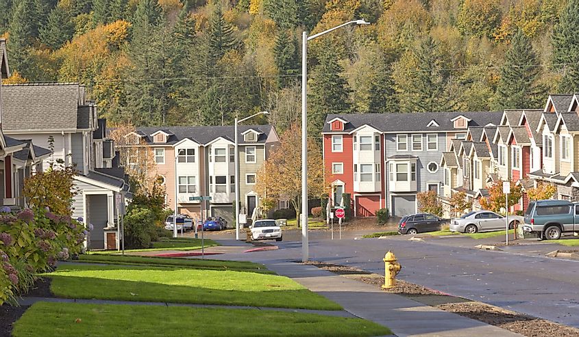 Family homes in a row in Gresham Oregon.