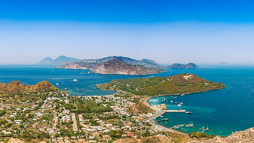 View from the island of Vulcano in the Aeolian Islands, summer, Lipari archipelago, Sicily, Italy. 