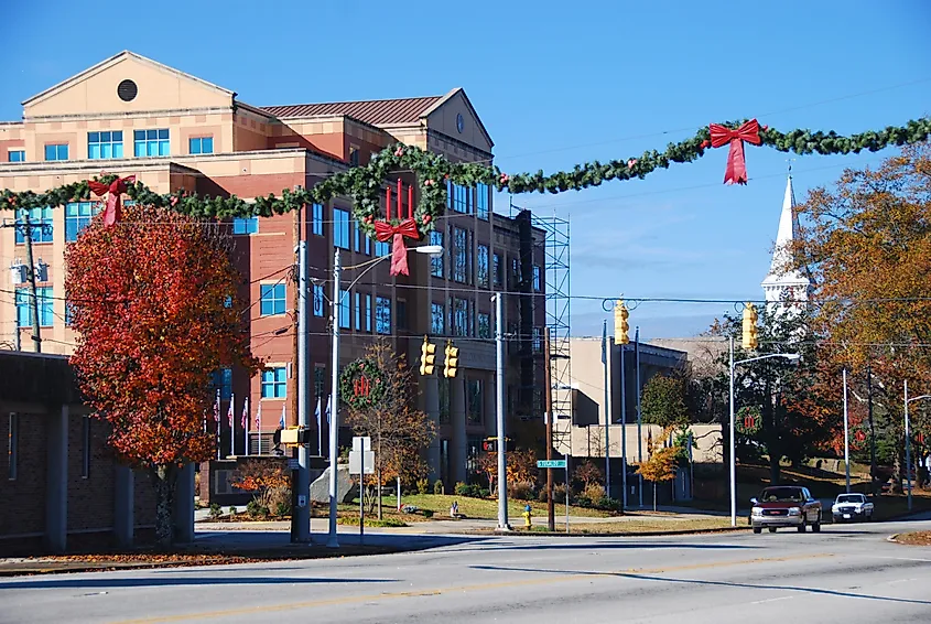 Oconee County Courthouse and The Lutheran Church in Walhalla, South Carolina.