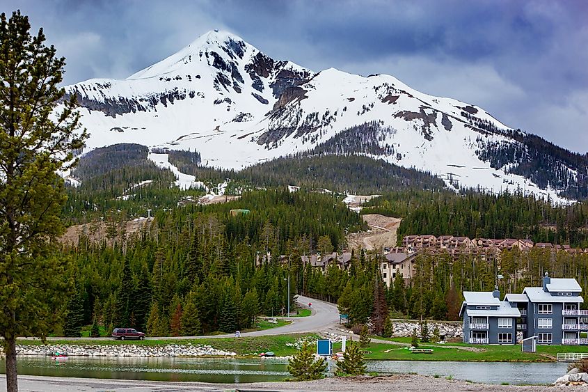 View of Big Sky, Montana, from across Lake Levinsky