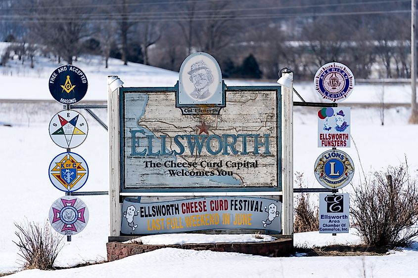 Sign welcoming visitors to Ellsworth, Wisconsin