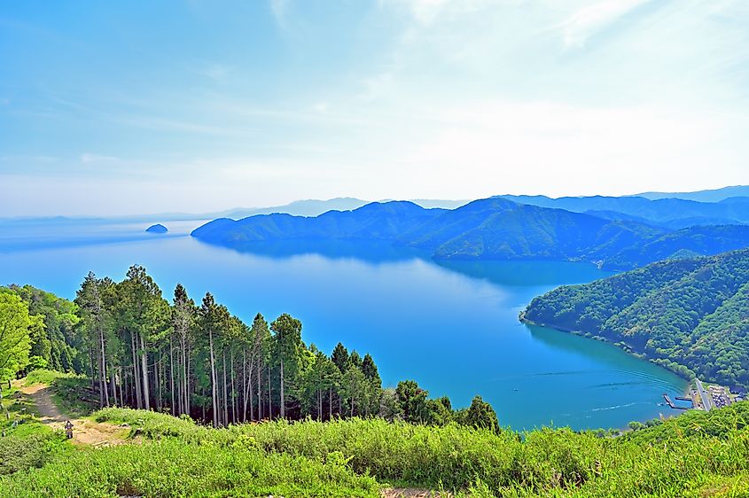 View of Lake Biwa from the mountain top of Shizugatake in Nagahama city, Shiga prefecture, Japan