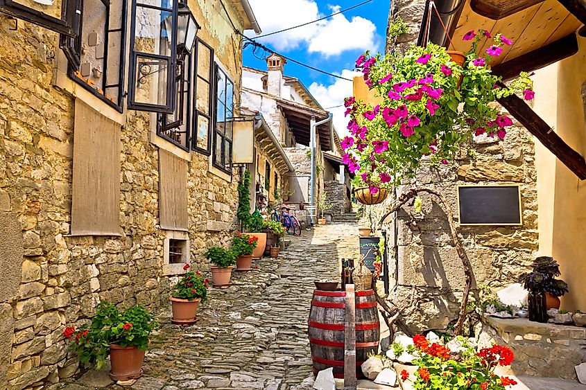 The colorful streets of the town of Hum, Croatia.