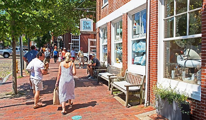 Downtown street in Nantucket, Massachusetts.