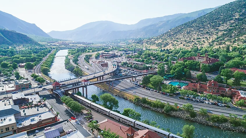 Aerial View of Downtown Glenwood Springs, Colorado.