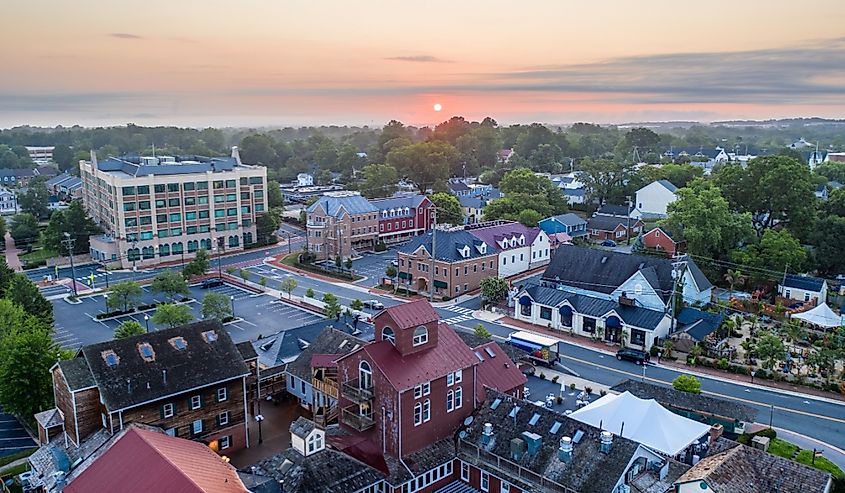 An aerial view of Market Station in Leesburg, Virginia