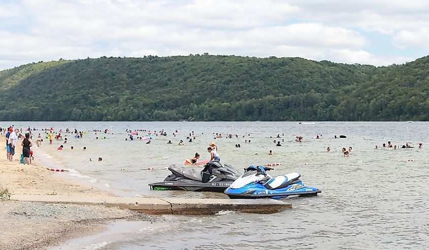 Beltzville state park People play in the lake in Lehighton Pennsylvania