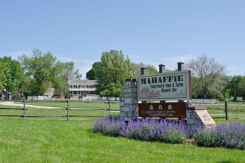 This home at the Mahaffie Stagecoach and Farm Historic Site in Olathe, Kansas is an original stop along the California, Santa Fe and Oregon Trails.