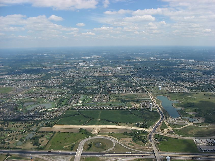 Aerial view of Mason, a city in Warren County, Ohio