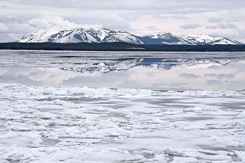 Reflection in frozen Yellowstone Lake