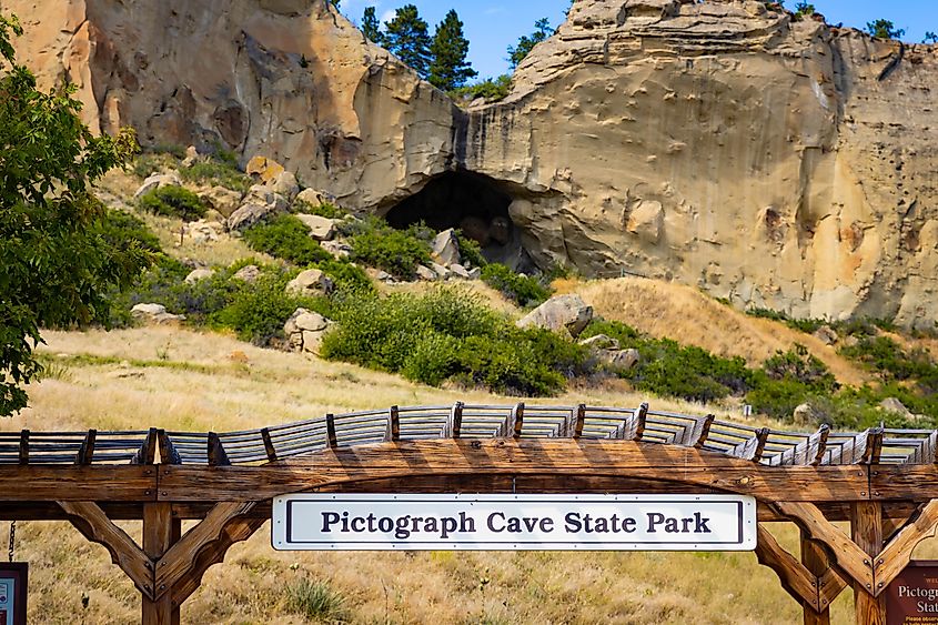 The welcome sign for Pictograph Cave State Park, Montana.