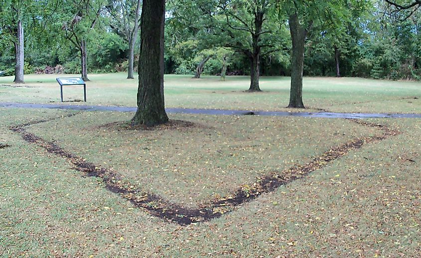 An outline surrounding a bastion on the site of Fort Laurens..