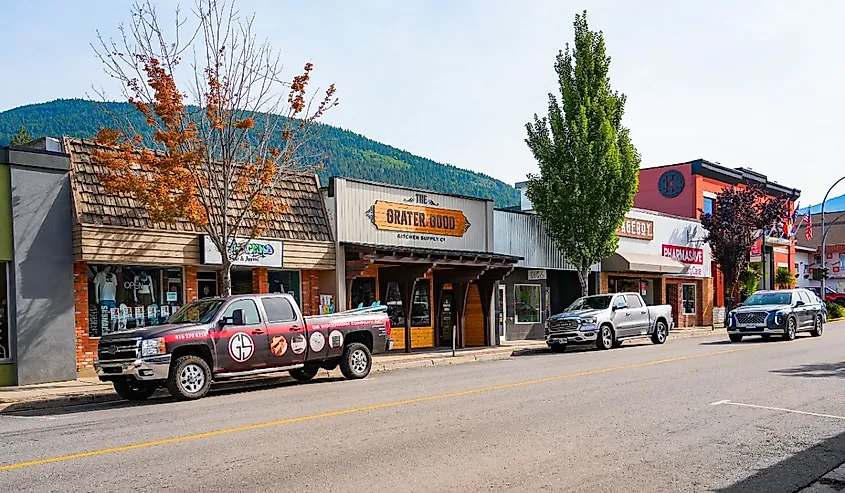 Downtown street in Creston, British Columbia.