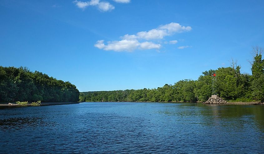 Channel marker on the Connecticut River near Glastonbury, Connecticut, on a sunny June day.