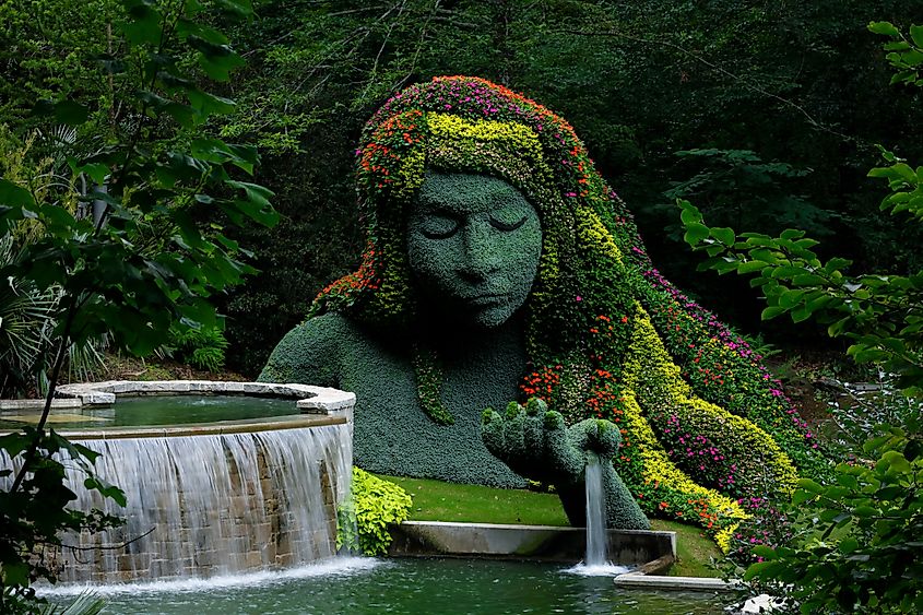 The Earth Goddess in the Cascades Garden at Atlanta Botanical Garden.