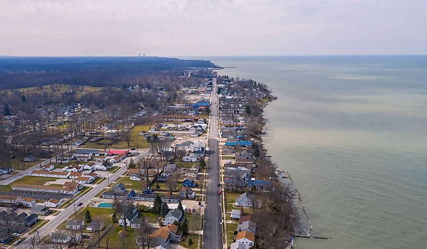 Aerial View Of Lake Erie Costal Town, Geneva On The Lake Ohio