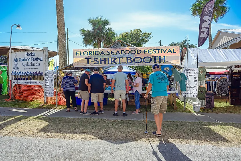 People at the Annual Florida Seafood Festival in Apalachicola, Florida.