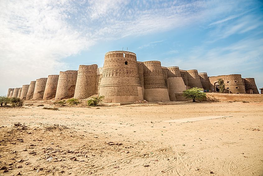 View at the Bastions of Derawar fort in Cholistan desert, Pakistan See