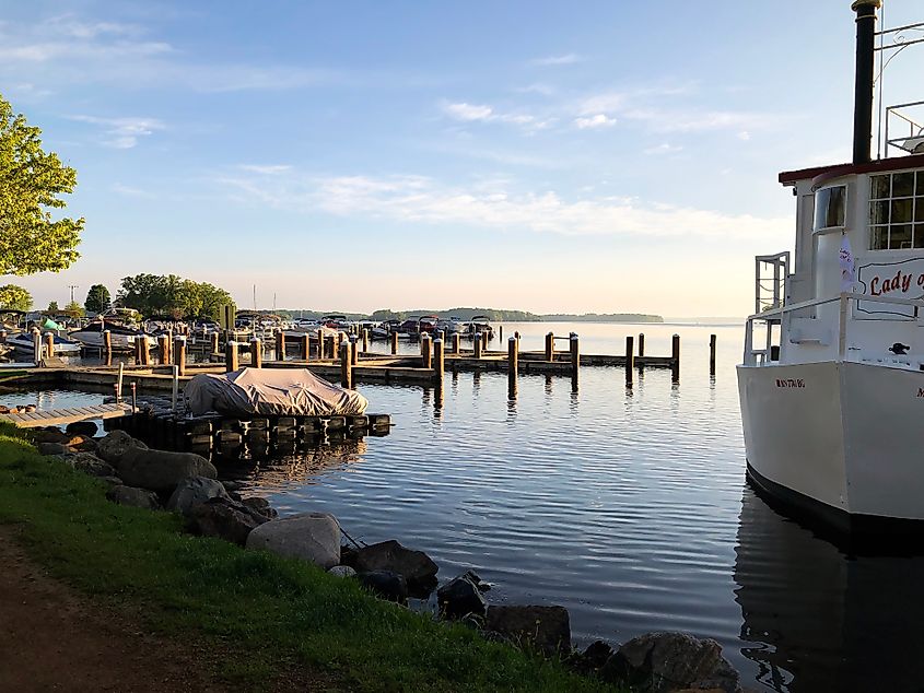 Boat docked in Excelsior on Lake Minnetonka near Minneapolis, Minnesota
