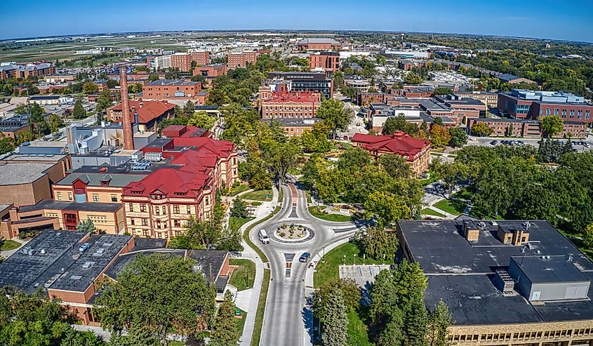 Aerial View of a Large Public University in Fargo, North Dakota.